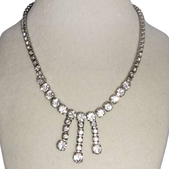 Antique Signed Made In Czechoslovakia Prong Set Rhinestone Choker Necklace - Picture 3 of 12